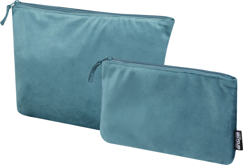 Swift GRS recycled velvet toiletry bag set in Deep Sea Green